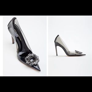 Good American black translucent heels never worn brand new size 12